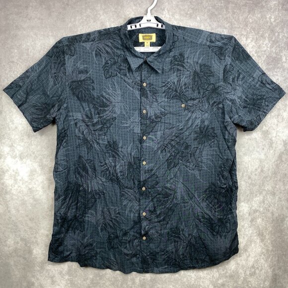 The Foundry Floral Button Shirt Mens 2XL XXL Gray/Charcoal Rayon Hawaiian Camp - Picture 2 of 8